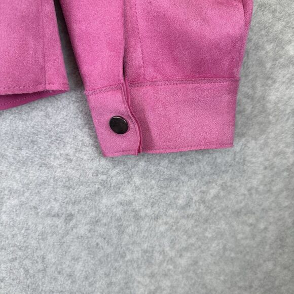 Zara Basic Jacket Women's XS Pink Faux Suede Long Sleeve Snap Front Barbie Biker - Picture 4 of 13